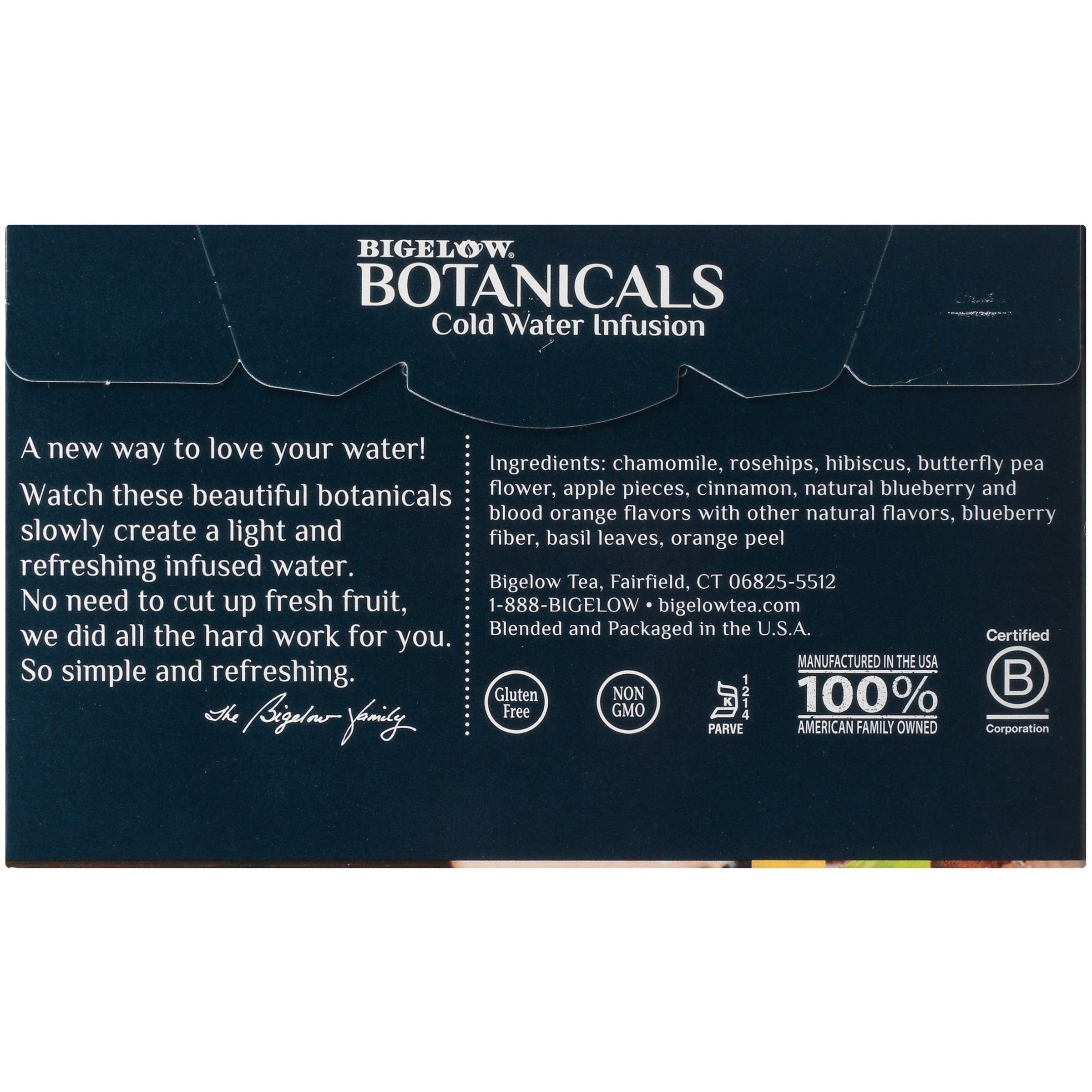 Bigelow Botanicals Cold Water Infusion Strawberry Lemon Orange Blossom Tea Bags 18 Count Box (Pack of 1), Herbal Infusion, Caffeine Free, 18 Tea Bags Total