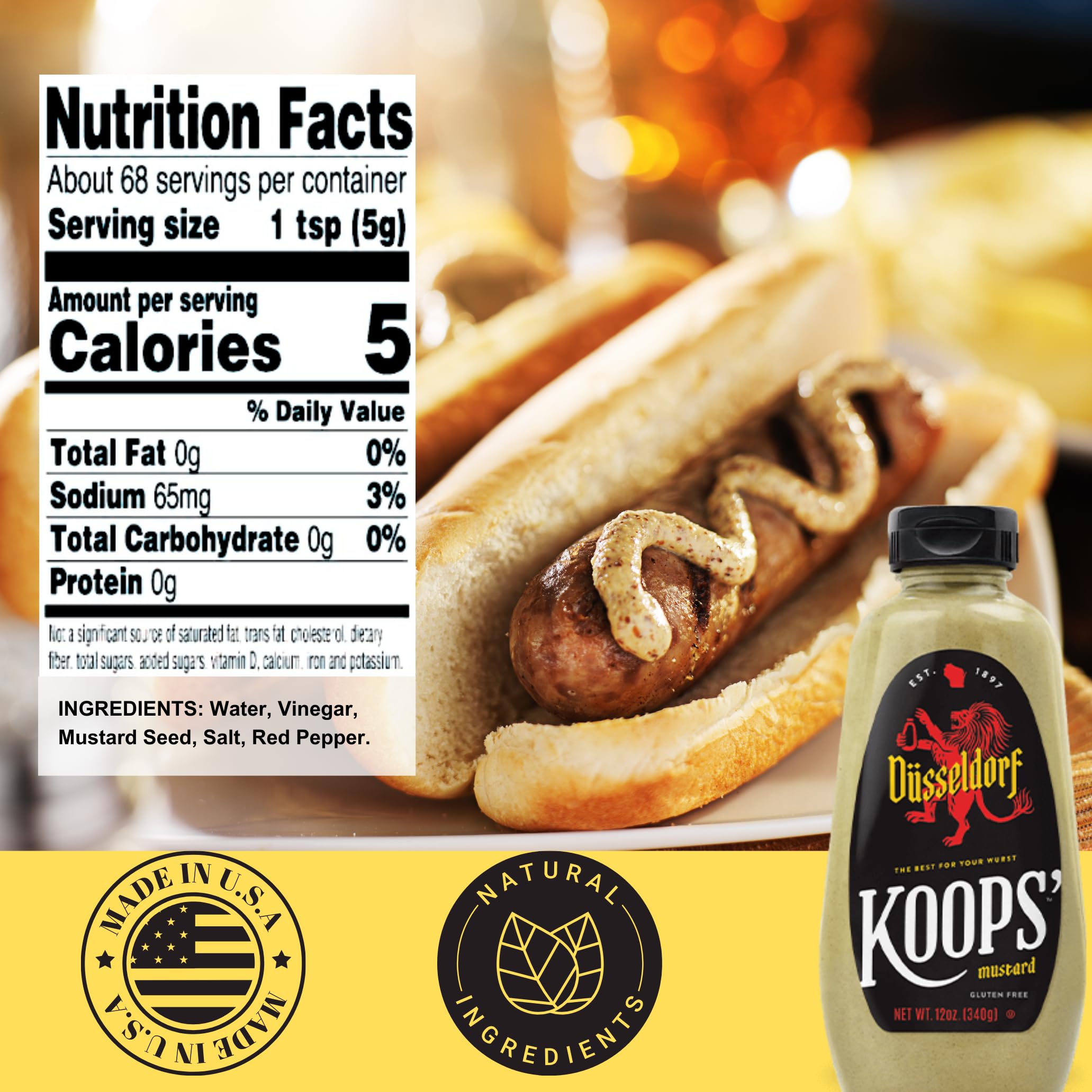 Koops' Organic Stone Ground Mustard – Old-Fashioned Mustard, Gluten-Free, Kosher, Non-GMO, USDA Certified Organic Mustard, Made in USA, From Quality Mustard Seeds – 12 Oz, Pack of 1