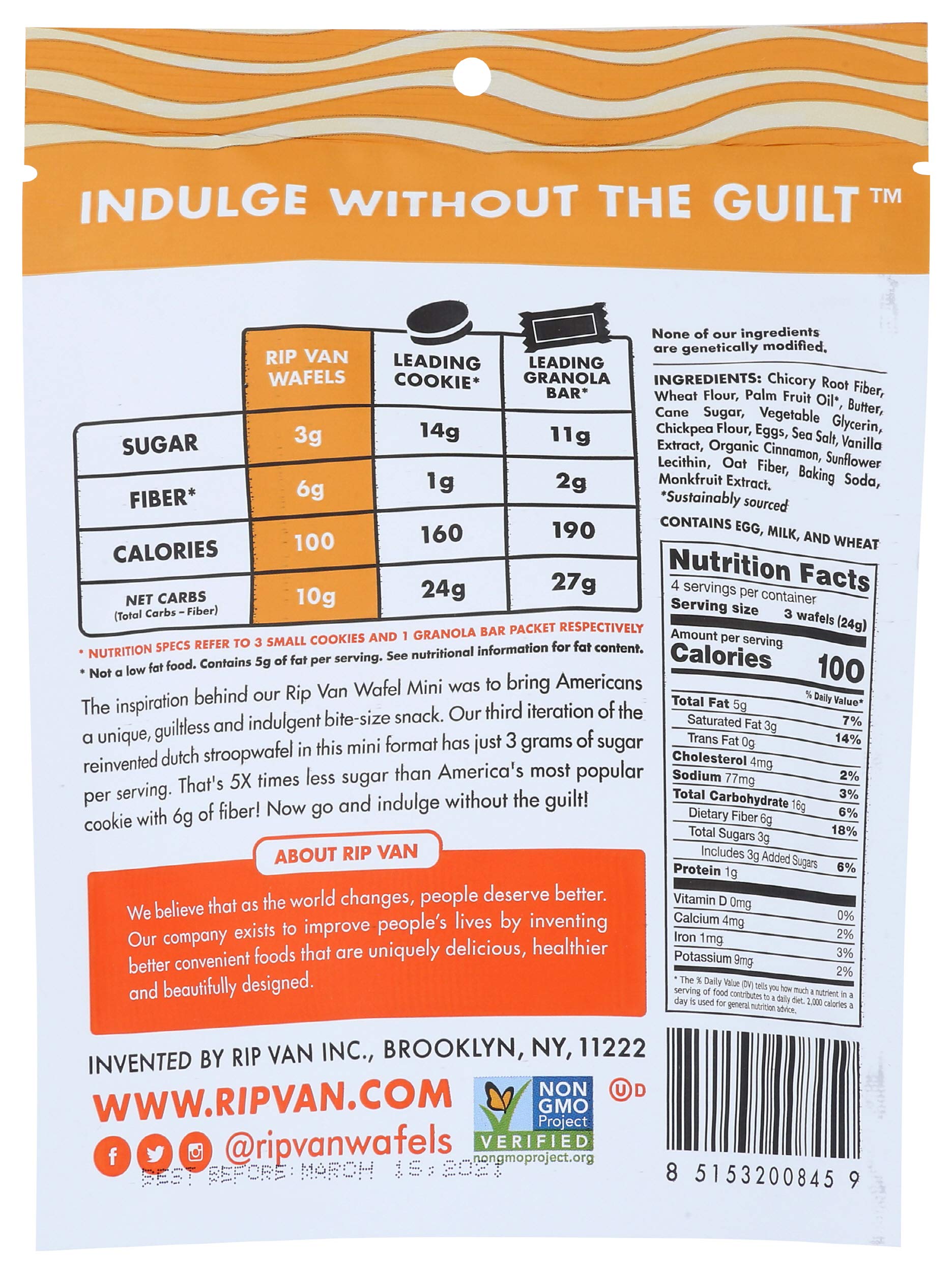 Rip Van Wafels Snack Wafels, Honey and Oats, 1.2oz, 16 Count