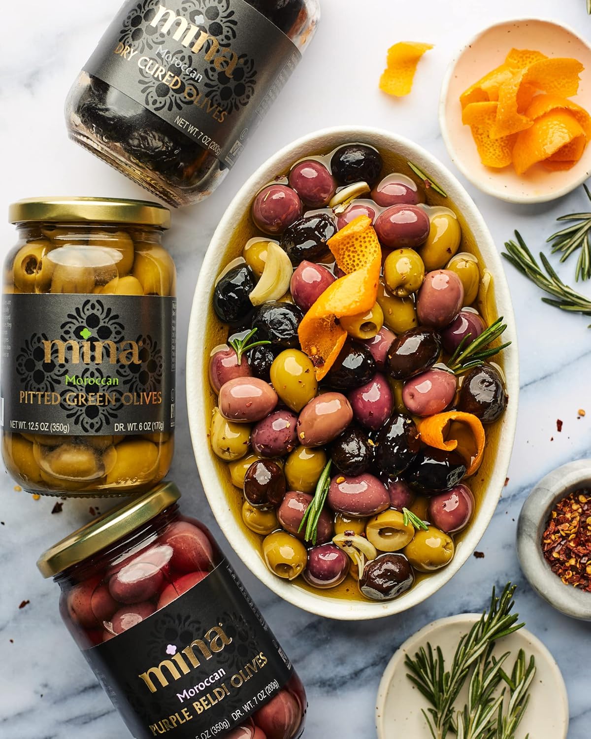 Mina Dry Cured Black Olives, 7 oz - Moroccan Olive Oil Cured Olives, Premium Handpicked and Naturally Cured Dried Olives, Non GMO, Gluten Free, Low Carb, Vegan, Great Paleo Keto Snacks