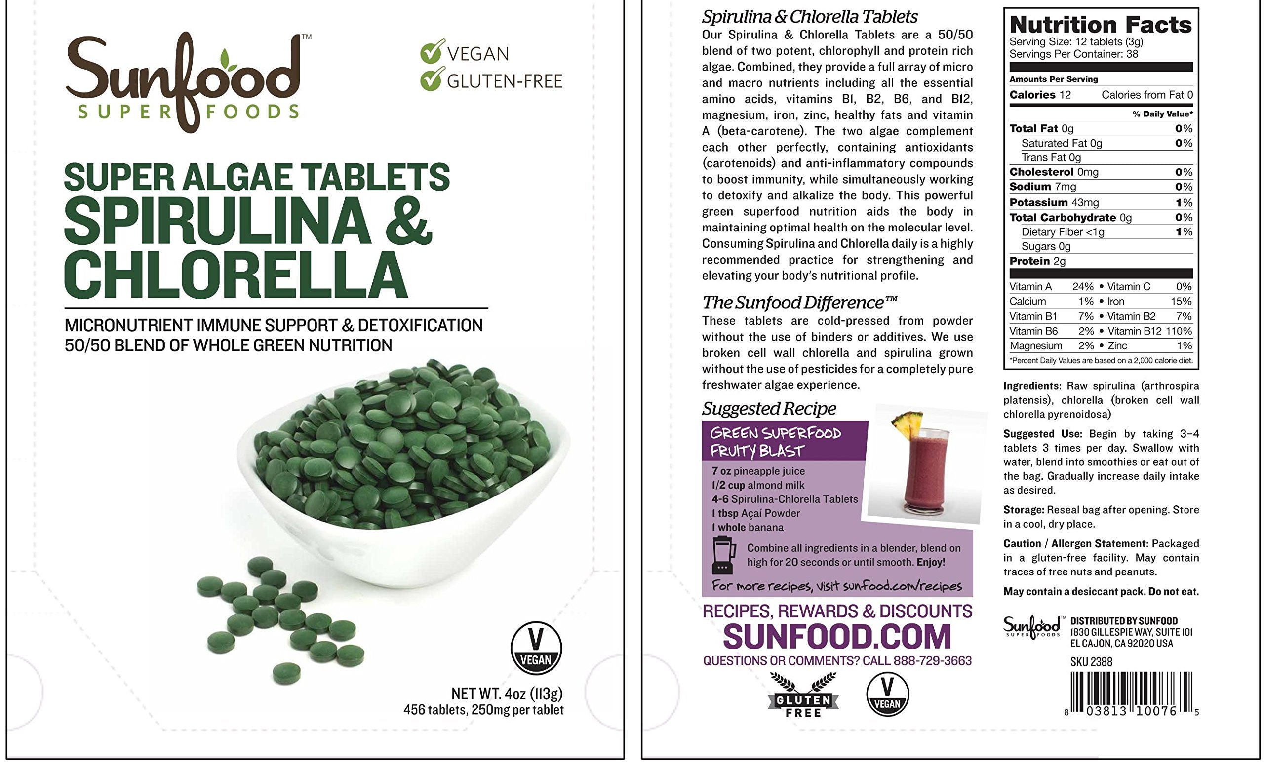 Sunfood Superfoods Chlorella Tablets - Chlorophyll, Chlorella Supplement, Chlorophyll Pills, Broken Cell Wall Algae Capsules, Non GMO, Vegan - 2 oz Bag