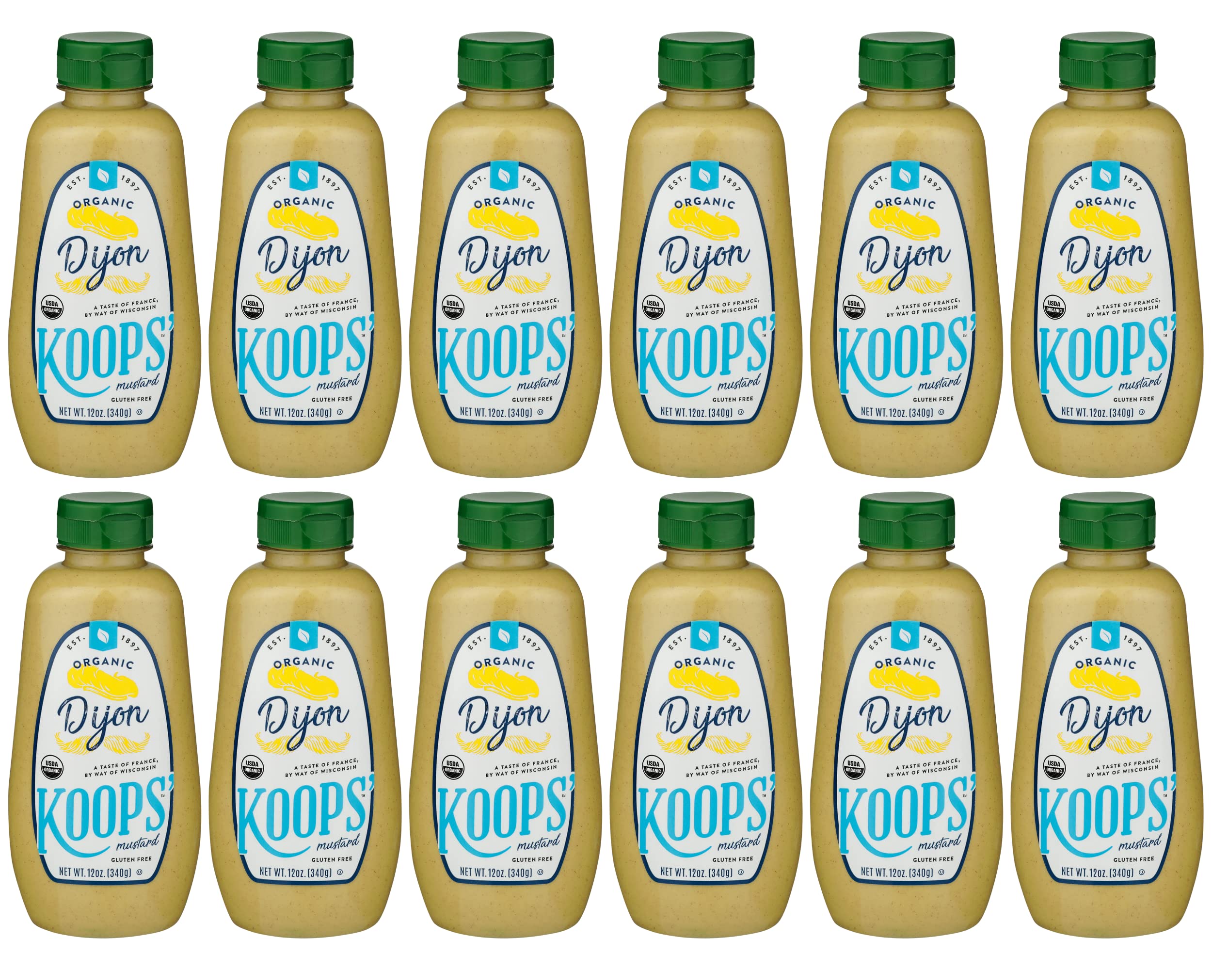 Koops' Organic Stone Ground Mustard – Old-Fashioned Mustard, Gluten-Free, Kosher, Non-GMO, USDA Certified Organic Mustard, Made in USA, From Quality Mustard Seeds – 12 Oz, Pack of 1