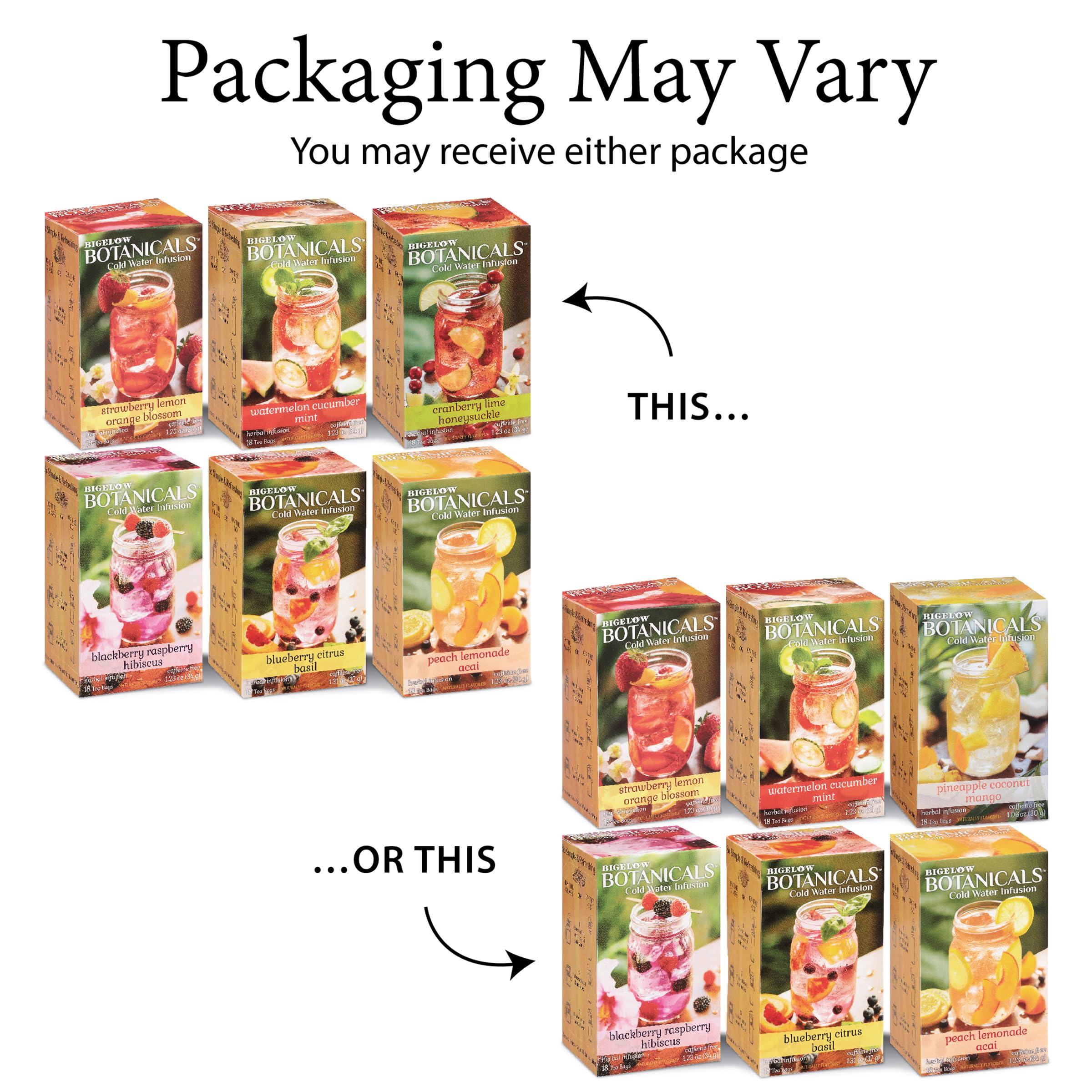 Bigelow Botanicals Cold Water Infusion Strawberry Lemon Orange Blossom Tea Bags 18 Count Box (Pack of 1), Herbal Infusion, Caffeine Free, 18 Tea Bags Total