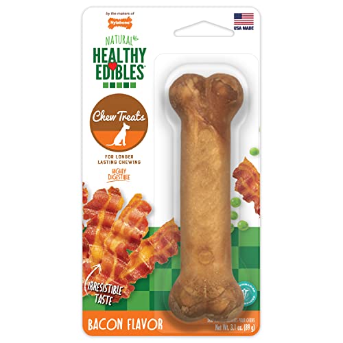 Nylabone Healthy Edibles All-Natural Long Lasting Bacon Flavor Chew Treats 1 Count Bacon Medium/Wolf