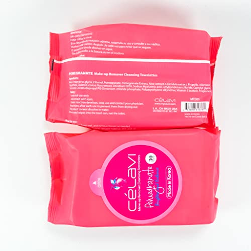 Celavi Makeup Remover Cleansing Wipes Removing Towelettes 2 Packs - 60 Sheets (Pomegranate)