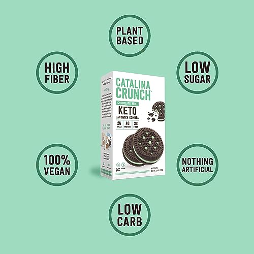 Catalina Crunch Chocolate Mint Keto Sandwich Cookies 6.8 Oz Box | Keto Snacks | Low Carb, Low Sugar | Vegan Cookies, Plant Based Protein Cookies | Keto Friendly Foods, Keto Dessert