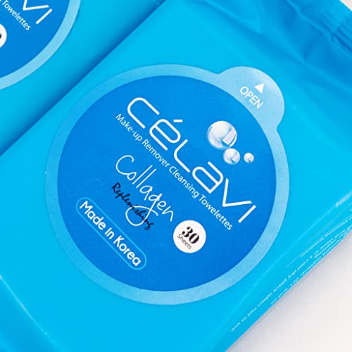 Celavi Makeup Remover Cleansing Wipes Removing Towelettes 2 Packs - 60 Sheets (Collagen)