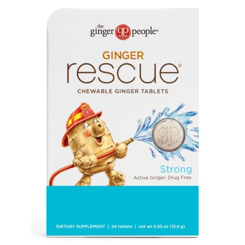 Ginger Rescue Chewable Tablets by The Ginger People – Drug Free Digestive Health, Chewable Tablets, Strong Ginger Flavor, 0.55 Oz, 24 Tablets, (Pack of 1)