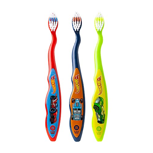 Brush Buddies Hot Wheels Toothbrush for Kids, Toddler Toothbrushes, Children's Toothbrushes, Soft Bristle Toothbrushes for Kids, 3PK