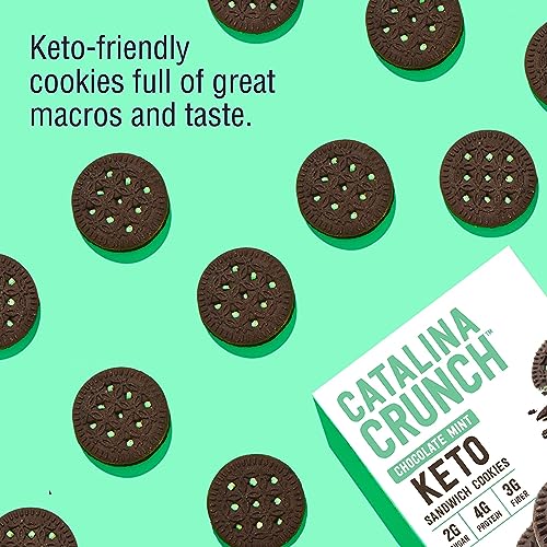 Catalina Crunch Chocolate Mint Keto Sandwich Cookies 6.8 Oz Box | Keto Snacks | Low Carb, Low Sugar | Vegan Cookies, Plant Based Protein Cookies | Keto Friendly Foods, Keto Dessert