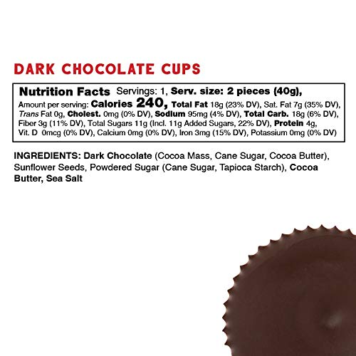 Free 2b Sunflower Butter Sun Cups, School Safe and Allergy Friendly - Gluten-Free, Dairy-Free, Nut-Free, and Soy-Free - Dark Chocolate, 2-Cup Packages (Pack of 12)