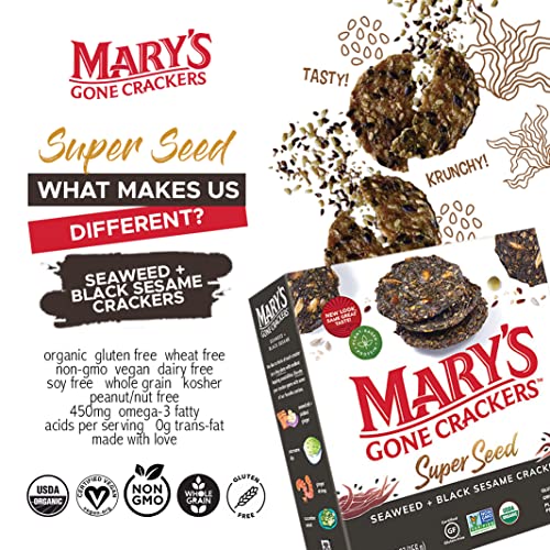 Mary's Gone Crackers Super Seed Crackers, Organic Plant Based Protein, Gluten Free, Seaweed & Black Sesame, 5.5 Ounce (Pack of 1)