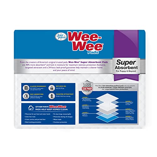 Four Paws Wee-Wee Super Absorbent Pee Pads for Dogs - Dog & Puppy Pads for Potty Training - Dog Housebreaking & Puppy Supplies - 24" x 24" (40 Count),White