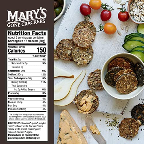 Mary's Gone Crackers Super Seed Crackers, Organic Plant Based Protein, Gluten Free, Seaweed & Black Sesame, 5.5 Ounce (Pack of 1)